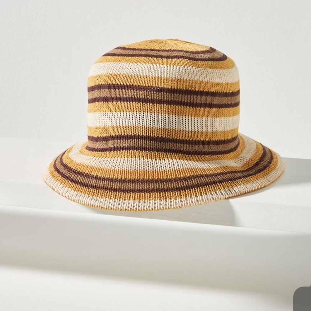 New! Anthropologie knit bucket hat neutral motif
